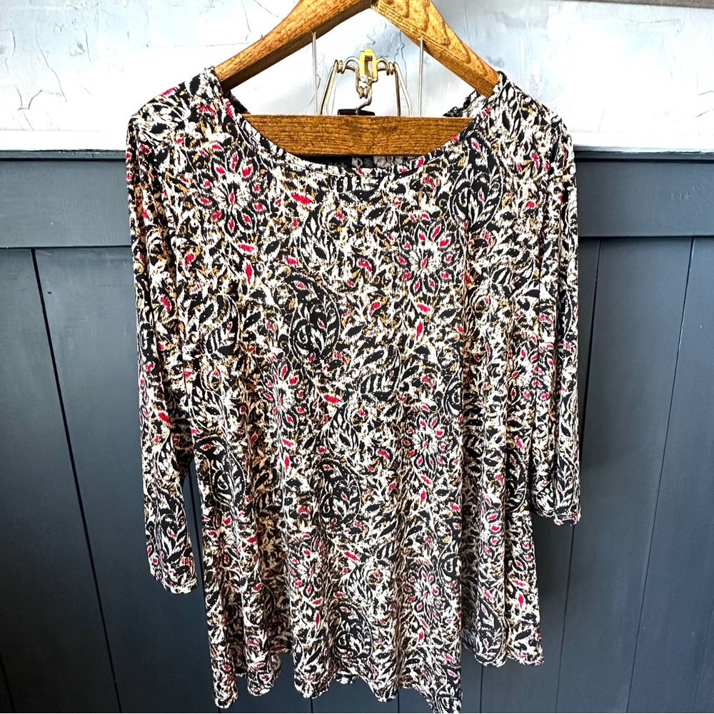 Rafaella Women's Top Paisley Gold Studded Stretch Comfort Elegant Boho Chic 1X